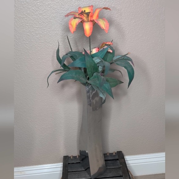 Marshalls Other - Metallic Silver Decorative Vase with Artificial Pink Lillies 19"